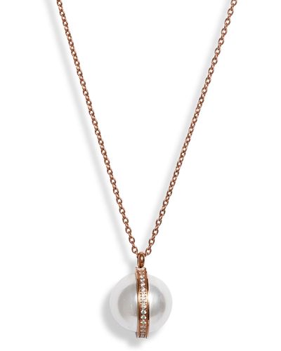 THE KNOTTY ONES Imitation Pearl & Crystal Orbit Pendant Necklace - Metallic