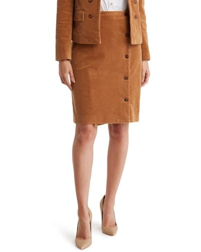Nanette Lepore Front Button Corduroy Skirt - Brown