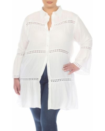 Boho Me Lace Inset Long Sleeve Cover-up Shirtdress - White