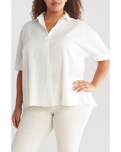 Max Studio Oversize Linen Blend Button-up Shirt - White