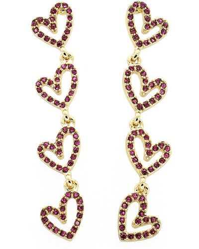 Panacea Pink Crystal Open Heart Linear Drop Earrings - White