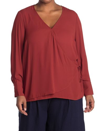 Pleione Long Sleeve Wrap Blouse - Red