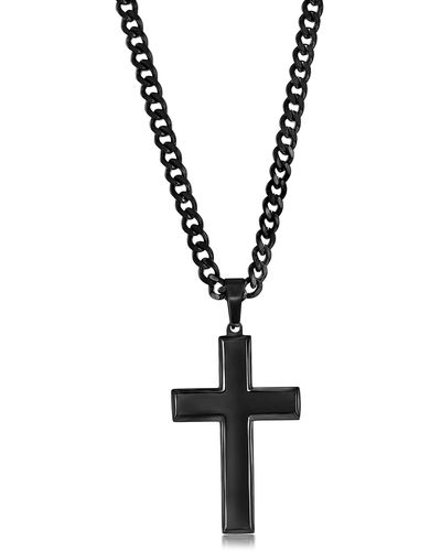 Black Jack Jewelry Stainless Steel Cross Pendant Necklace - Black