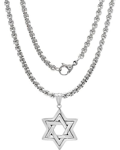 HMY Jewelry Stainless Steel Star Of David Pendant Necklace - White