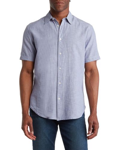 COASTAORO Key Largo Short Sleeve Linen Blend Button-up Shirt - Blue