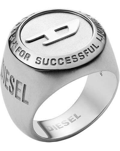 DIESEL Stainless Steel Logo Signet Ring - Metallic