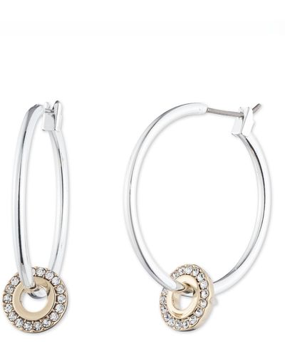 DKNY Two-tone Crystal Hoop Earrings - White