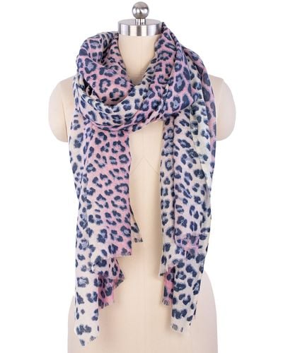 Saachi Leopard Wool Shimmer Scarf - Blue