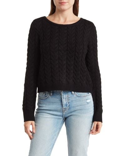 Love By Design Zanna Tie Back Cable Knit Sweater - Black