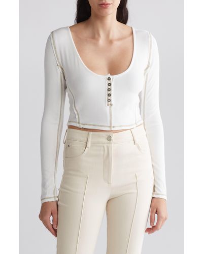 Vici Collection Destinee Long Sleeve Crop Henley - White