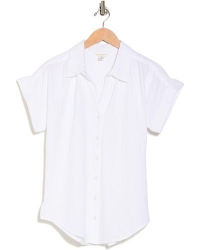 Caslon Short Sleeve Cotton Gauze Button-up Shirt - White