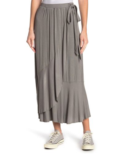 Go Couture Faux Wrap Midi Skirt - Gray