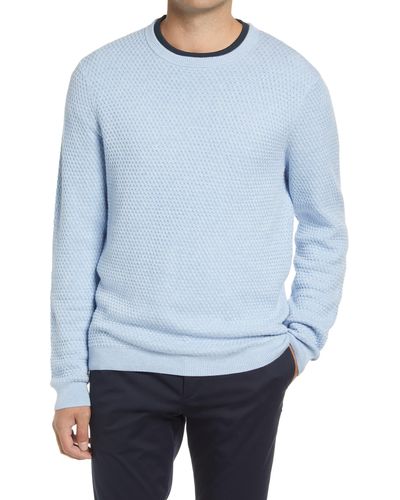 Nordstrom Popcorn Stitch Cotton Blend Crewneck Sweater - Blue