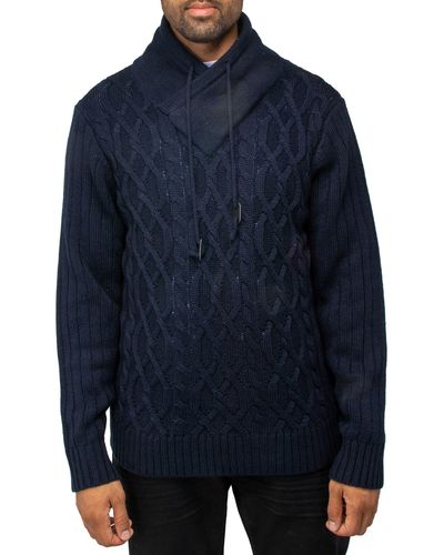 Xray Jeans Shawl Collar Cable Knit Sweater - Blue