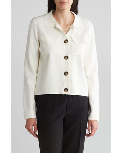 T Tahari Collar Button Front Cardigan - White