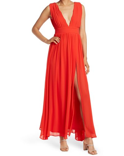 Love By Design Athen Plunging V-neck Maxi Dress - Red