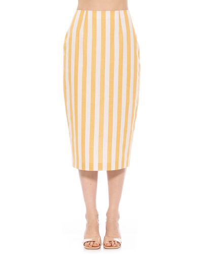 Alexia Admor Jacki Stripe Linen Midi Pencil Skirt - Natural