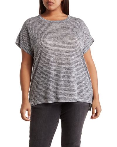 Bobeau Stripe Side Slit T-shirt - Gray