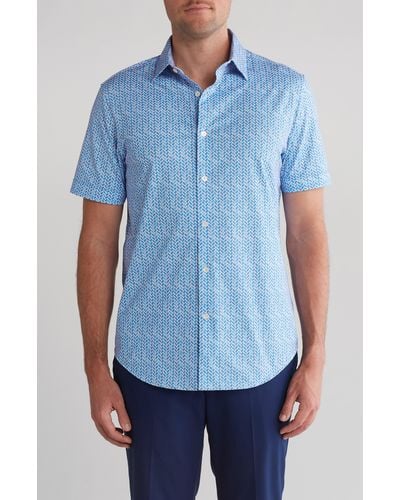 Bugatchi Short Sleeve Woven Shirt - Blue