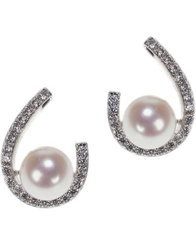 CZ by Kenneth Jay Lane Resting 8.5-9mm Pearl Cz Loop Statement Earrings - White