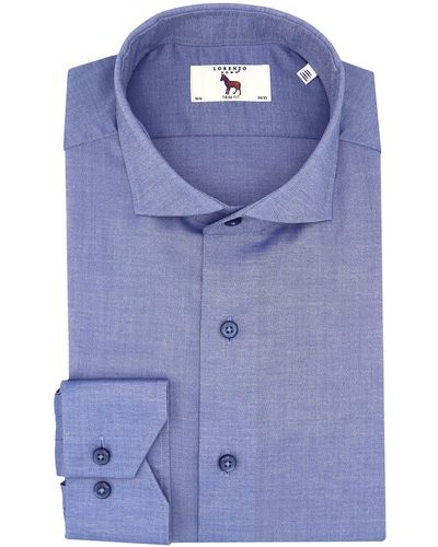 Lorenzo Uomo Stretch Cotton Dress Shirt - Blue