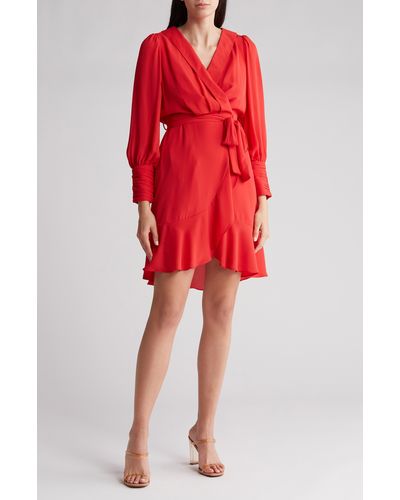 Nanette Lepore Long Sleeve Crepe Chiffon Dress - Red