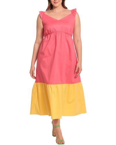 Donna Morgan Ruffle Cap Sleeves Colorblock Maxi Dress - Pink