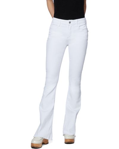 HINT OF BLU Frayed Mid Rise Slim Flare Jeans - White