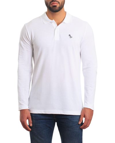 Jared Lang Long Sleeve Cotton Knit Polo - White