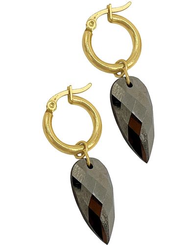 Adornia Fine Water Resistant 14k Gold Plated Pyrite Drop Huggie Hoop Earrings - Metallic