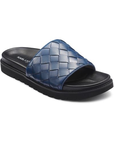 Karl Lagerfeld Woven Leather Slide Sandal - Blue
