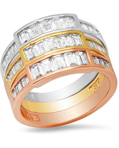 HMY Jewelry Set Of 3 Tri Tone Simulated Diamond Baguette Rings - Multicolor