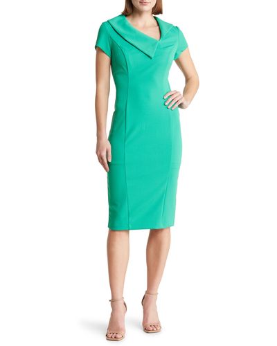 Connected Apparel Collared Sheath Dress - Green
