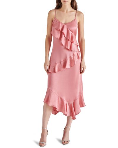Steve Madden Christina Ruffle Satin Midi Dress - Pink