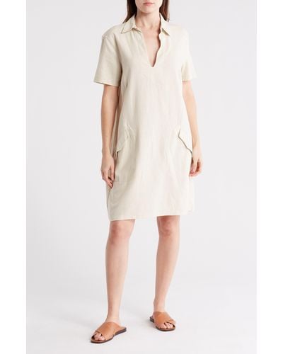Max Studio Short Sleeve Linen Blend Shift Dress - Natural