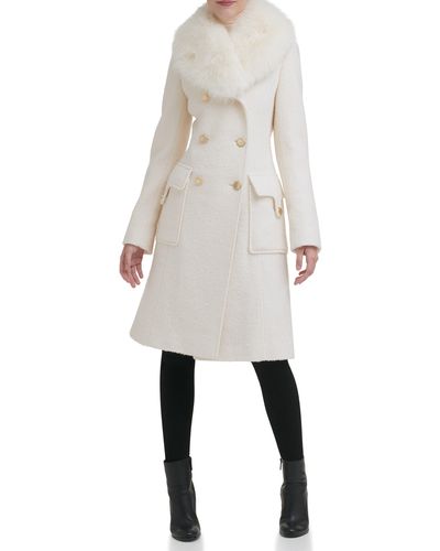 Guess Faux-fur Collar Double-breasted Walker Coat - White