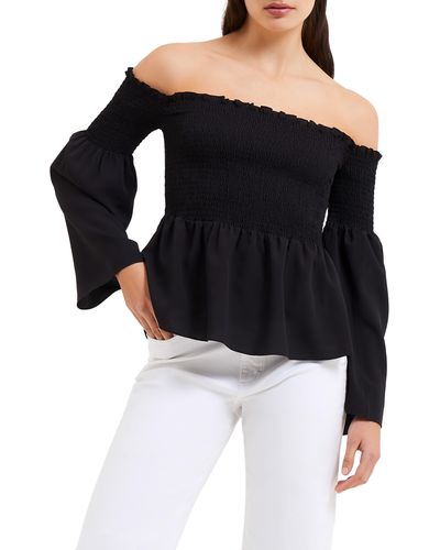 French Connection Smocked Off The Shoulder Blouse - Black