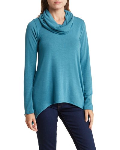 Go Couture Cowl Neck Swing Hem Sweater - Blue