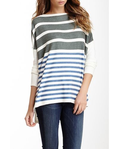 Go Couture Dolman Elbow Patch High/low Sweater - Blue