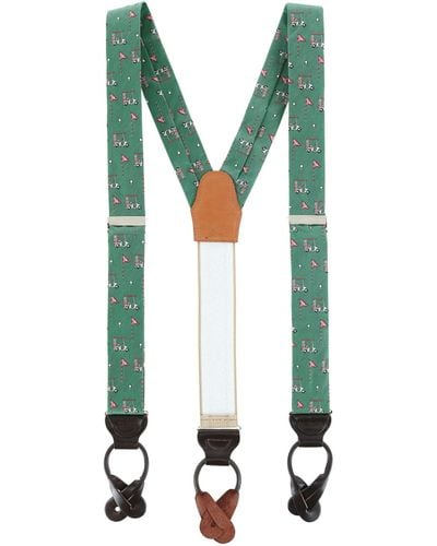 Trafalgar Embroidered Golf Pattern Silk Suspenders - Green