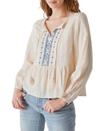 Lucky Brand Hazel Embroidered Cotton Blend Top - White