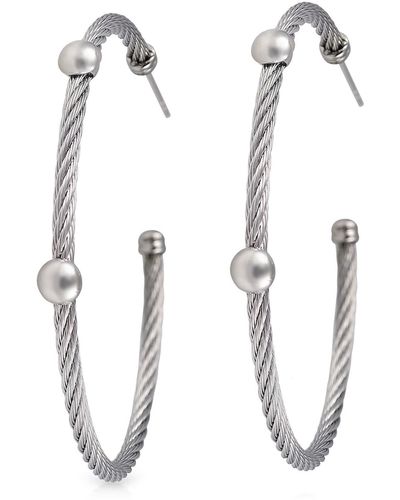 Alor 18k White Gold & Stainless Steel Cable Hoop Earrings - Gray