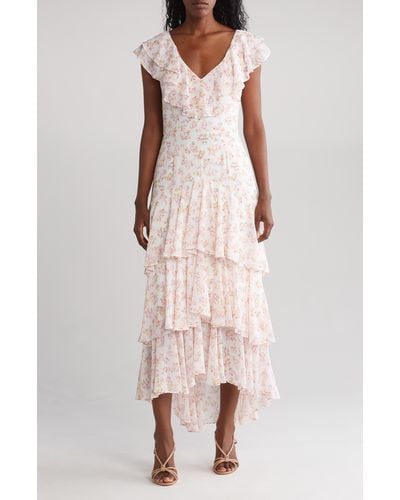 Wayf Floral Tiered Ruffle Dress - Pink