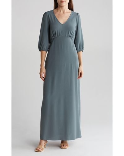 Connected Apparel Puff Sleeve Maxi Dress - Blue