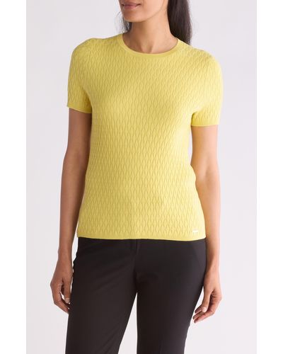 Calvin Klein Textured Short Sleeve Sweater - Yellow