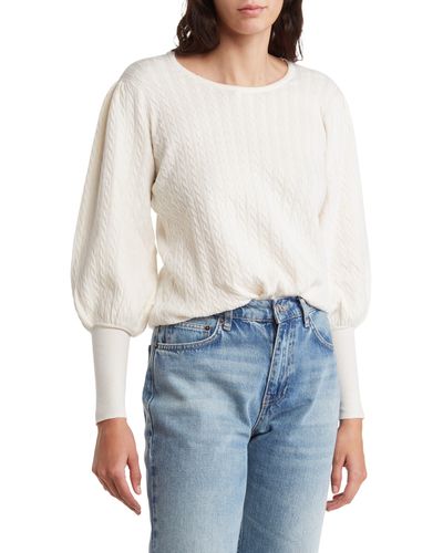 Adrianna Papell Cable Puff Sleeve Sweater - Blue
