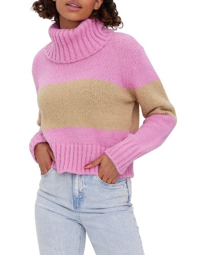 Vero Moda Colorblock Turtleneck Sweater - Red