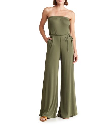 Go Couture Ribbed Strapless Tube Jumpsuit - Green