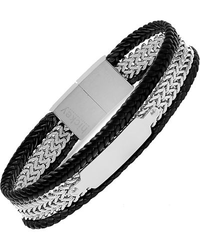 Hickey Freeman Stainless Steel & Leather Bracelet - Black