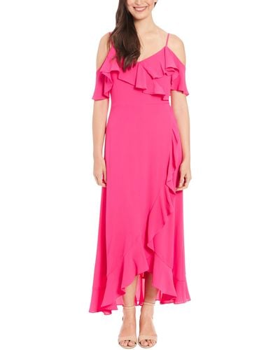 London Times Cold Shoulder Ruffle Maxi Dress - Pink